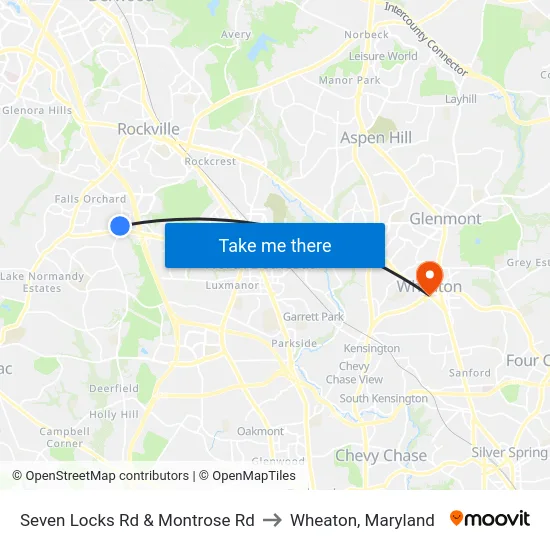 Seven Locks Rd & Montrose Rd to Wheaton, Maryland map
