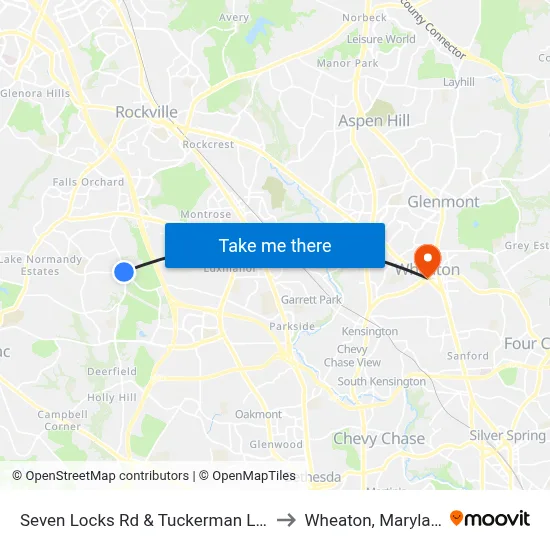 Seven Locks Rd & Tuckerman Lane to Wheaton, Maryland map