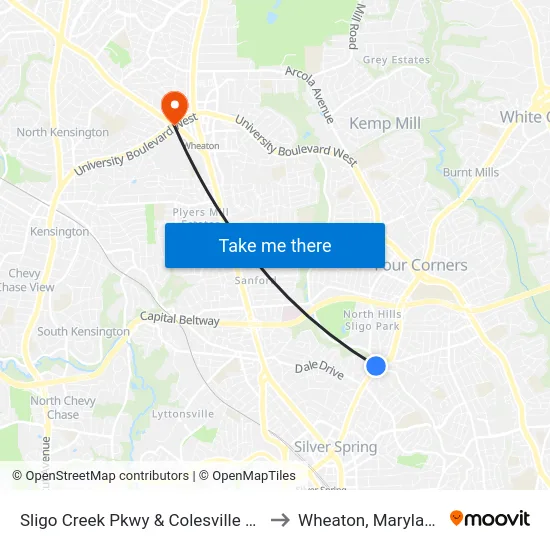 Sligo Creek Pkwy & Colesville Rd to Wheaton, Maryland map