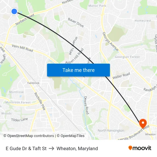 E Gude Dr & Taft St to Wheaton, Maryland map