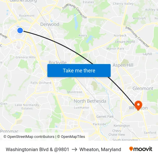 Washingtonian Blvd & @9801 to Wheaton, Maryland map