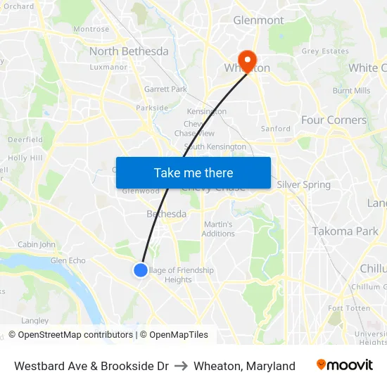 Westbard Ave & Brookside Dr to Wheaton, Maryland map