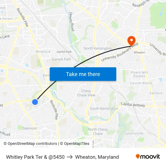 Whitley Park Ter & @5450 to Wheaton, Maryland map