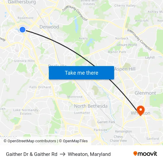 Gaither Dr & Gaither Rd to Wheaton, Maryland map