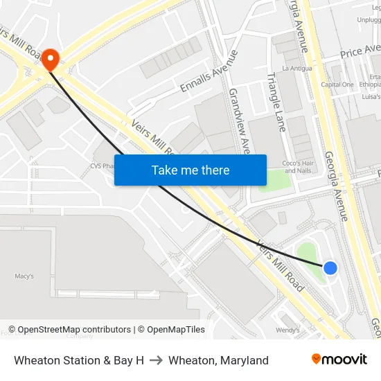 Wheaton Station  & Bay H to Wheaton, Maryland map