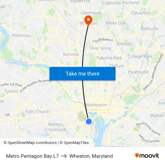 Metro Pentagon Bay L7 to Wheaton, Maryland map
