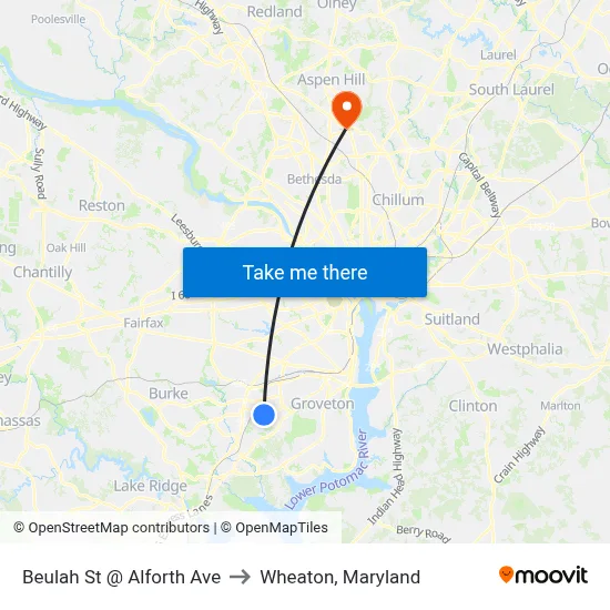 Beulah St @ Alforth Ave to Wheaton, Maryland map