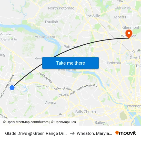 Glade Drive @ Green Range Drive to Wheaton, Maryland map