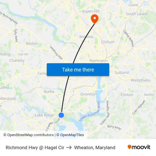 Richmond Hwy @ Hagel Cir to Wheaton, Maryland map