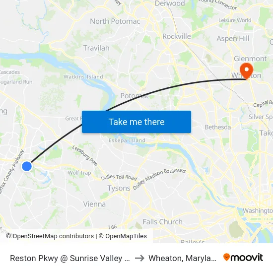 Reston Pkwy @ Sunrise Valley Dr to Wheaton, Maryland map