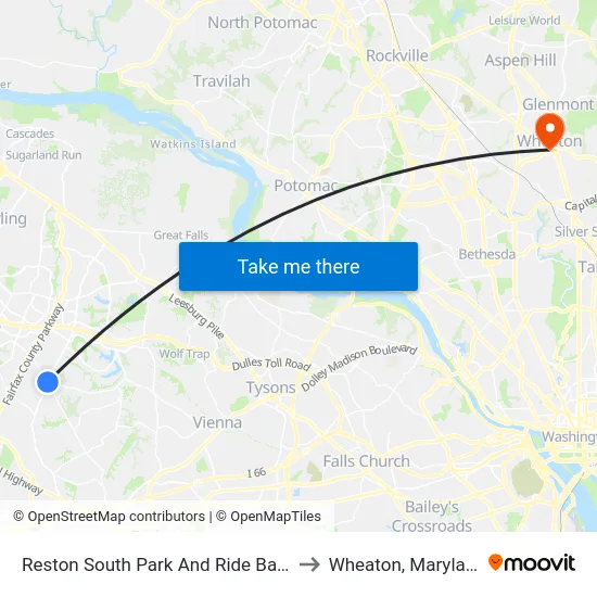 Reston South Park And Ride Bay B to Wheaton, Maryland map