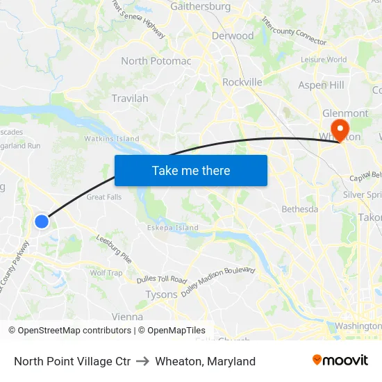 North Point Village Ctr to Wheaton, Maryland map