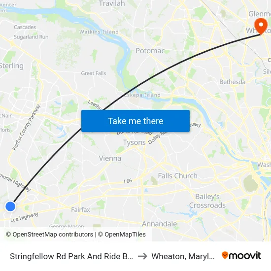 Stringfellow Rd Park And Ride Bay A to Wheaton, Maryland map
