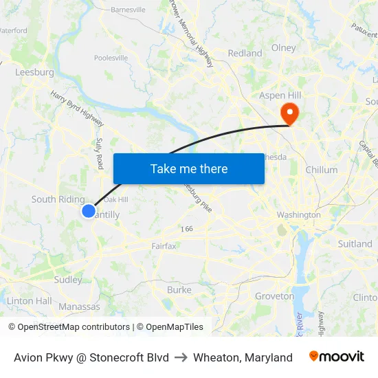 Avion Pkwy @ Stonecroft Blvd to Wheaton, Maryland map