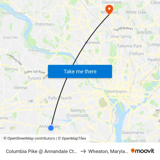 Columbia Pike @ Annandale Ctr Dr to Wheaton, Maryland map