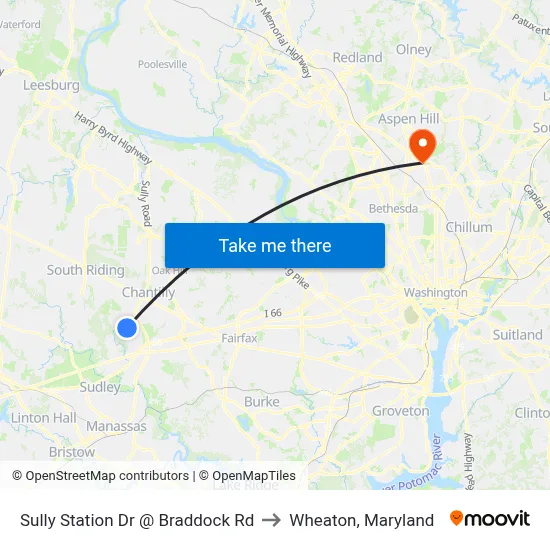 Sully Station Dr @ Braddock Rd to Wheaton, Maryland map
