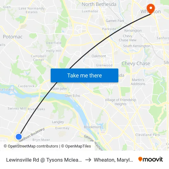 Lewinsville Rd @ Tysons Mclean Dr to Wheaton, Maryland map