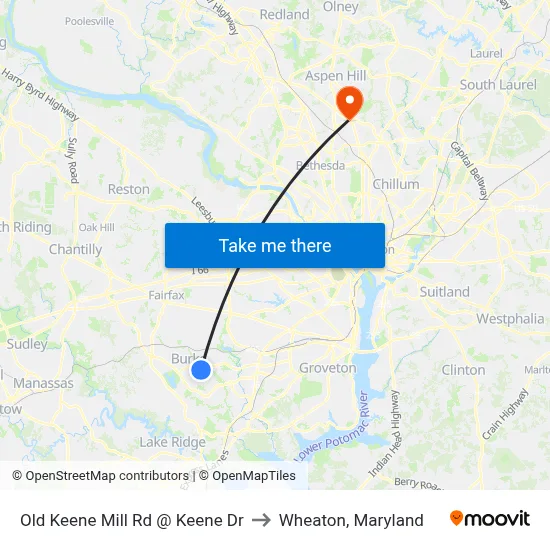 Old Keene Mill Rd @ Keene Dr to Wheaton, Maryland map