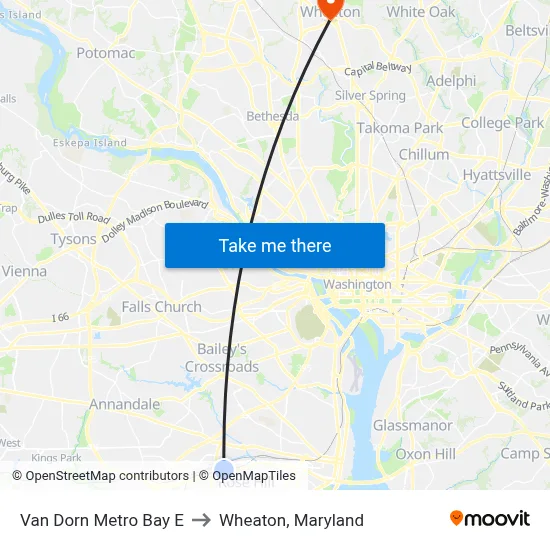 Van Dorn Metro Bay E to Wheaton, Maryland map