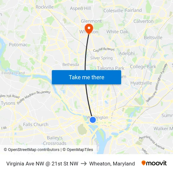 Virginia Ave NW @ 21st St NW to Wheaton, Maryland map