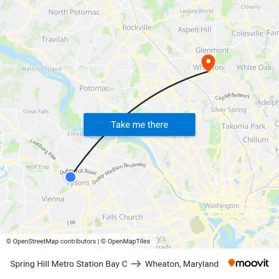 Spring Hill Metro Station Bay C to Wheaton, Maryland map