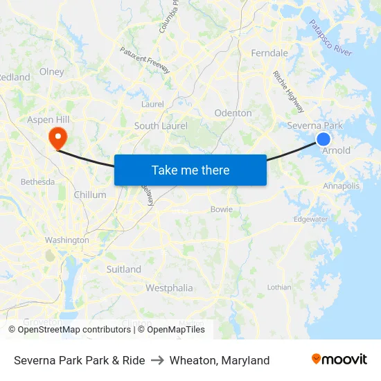 Severna Park Park & Ride to Wheaton, Maryland map