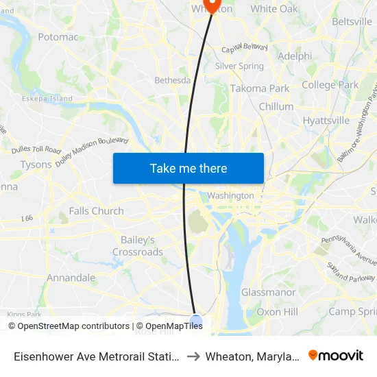 Eisenhower Ave Metrorail Station to Wheaton, Maryland map