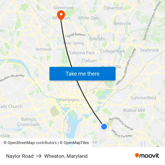Naylor Road to Wheaton, Maryland map
