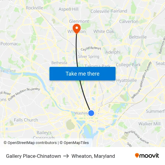 Gallery Place-Chinatown to Wheaton, Maryland map