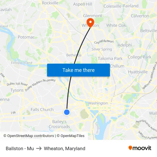 Ballston - Mu to Wheaton, Maryland map