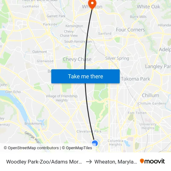 Woodley Park-Zoo/Adams  Morgan to Wheaton, Maryland map