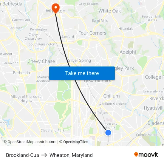 Brookland-Cua to Wheaton, Maryland map