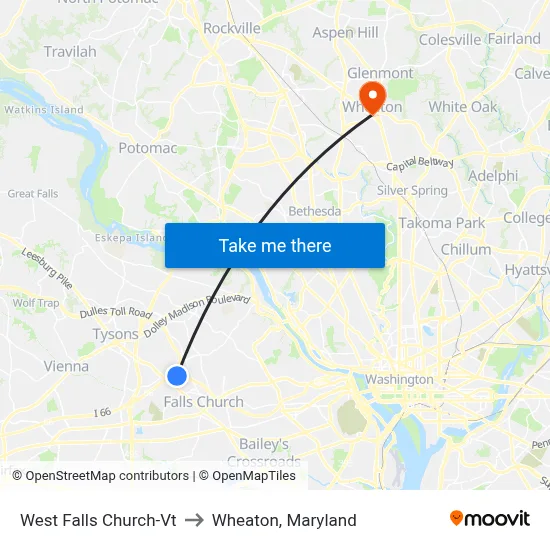 West Falls Church-Vt to Wheaton, Maryland map