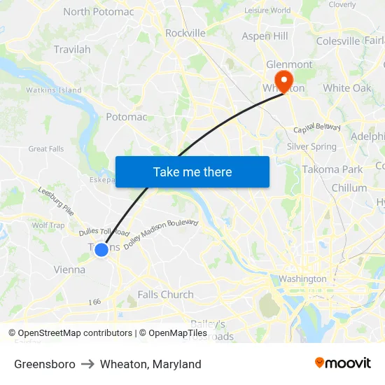 Greensboro to Wheaton, Maryland map