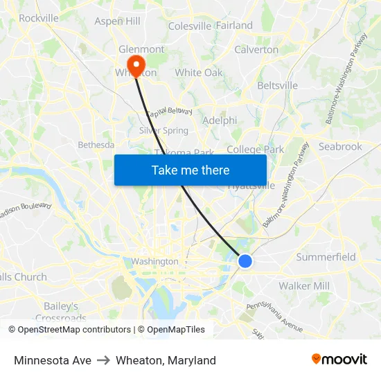 Minnesota Ave to Wheaton, Maryland map