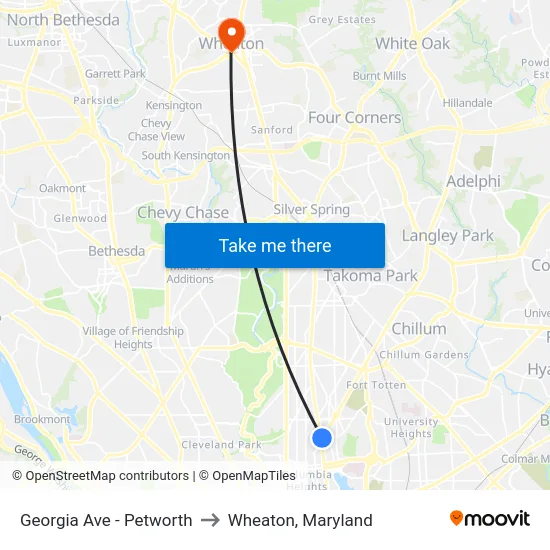 Georgia Ave - Petworth to Wheaton, Maryland map