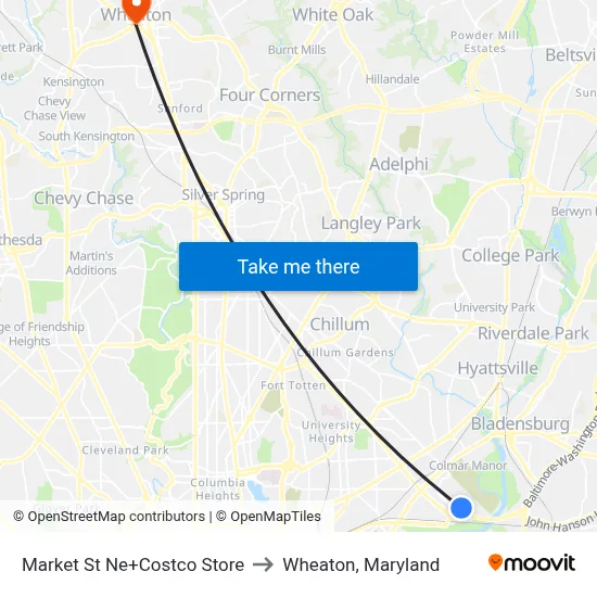 Market St Ne+Costco Store to Wheaton, Maryland map