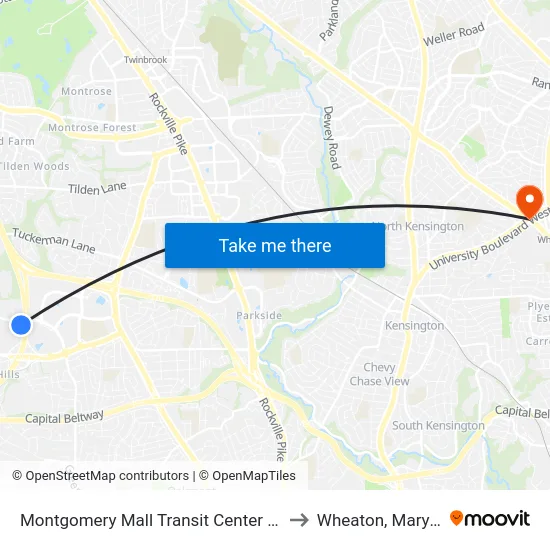 Montgomery Mall Transit Center  & Bay E to Wheaton, Maryland map