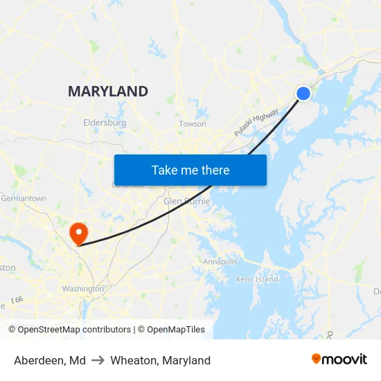 Aberdeen, Md to Wheaton, Maryland map