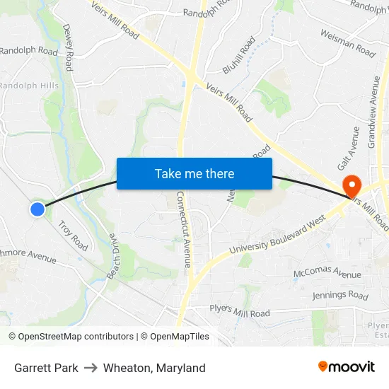 Garrett Park to Wheaton, Maryland map