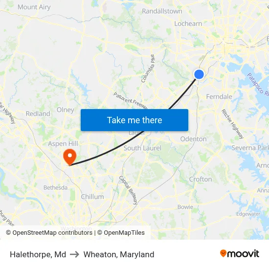 Halethorpe, Md to Wheaton, Maryland map