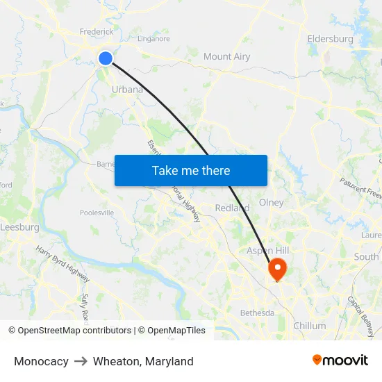 Monocacy to Wheaton, Maryland map