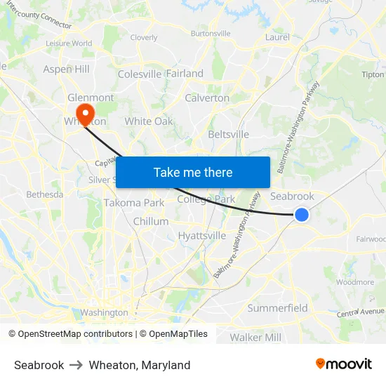 Seabrook to Wheaton, Maryland map