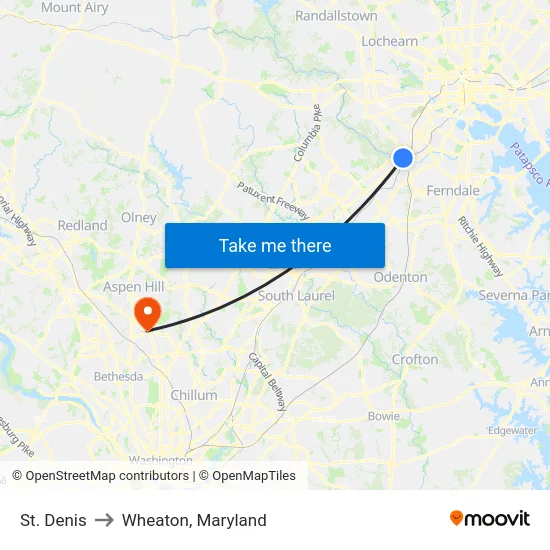 St. Denis to Wheaton, Maryland map