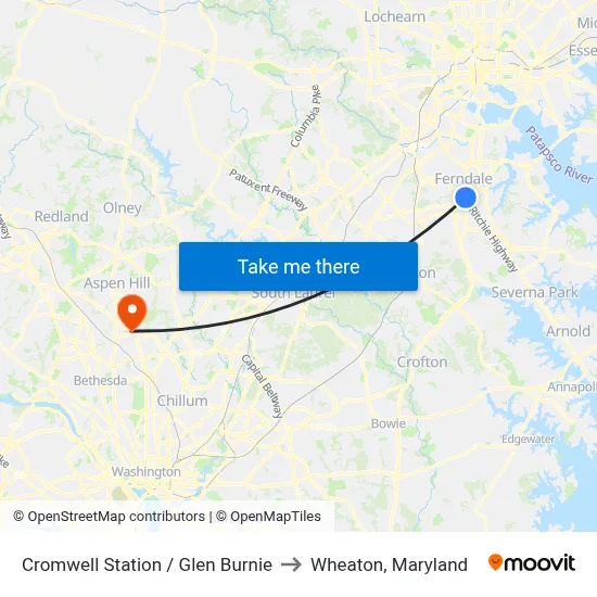 Cromwell Station / Glen Burnie to Wheaton, Maryland map