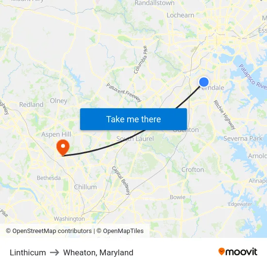 Linthicum to Wheaton, Maryland map