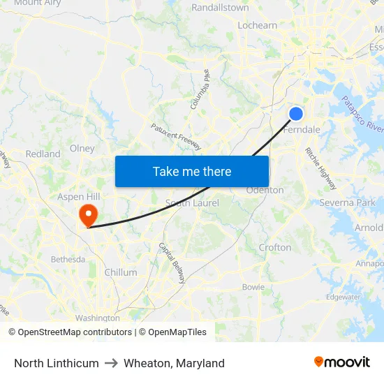 North Linthicum to Wheaton, Maryland map