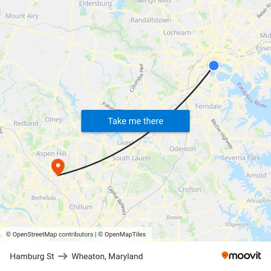 Hamburg St to Wheaton, Maryland map