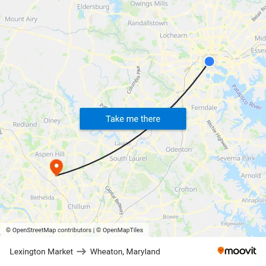 Lexington Market to Wheaton, Maryland map