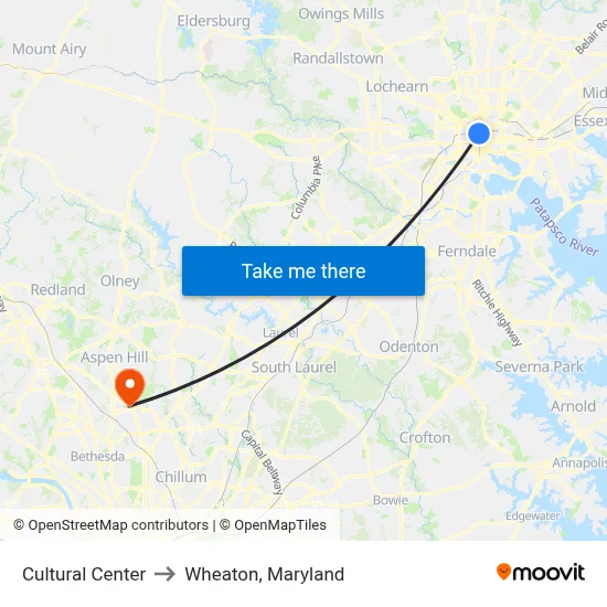 Cultural Center to Wheaton, Maryland map